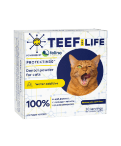 TEEF for Cats powered by Feline Essential is a dental additive for cats to correct their dental health easily and quickly at home. This powdered product is tasteless, odorless and uses science-backed technology. No fillers, additives or preservatives.